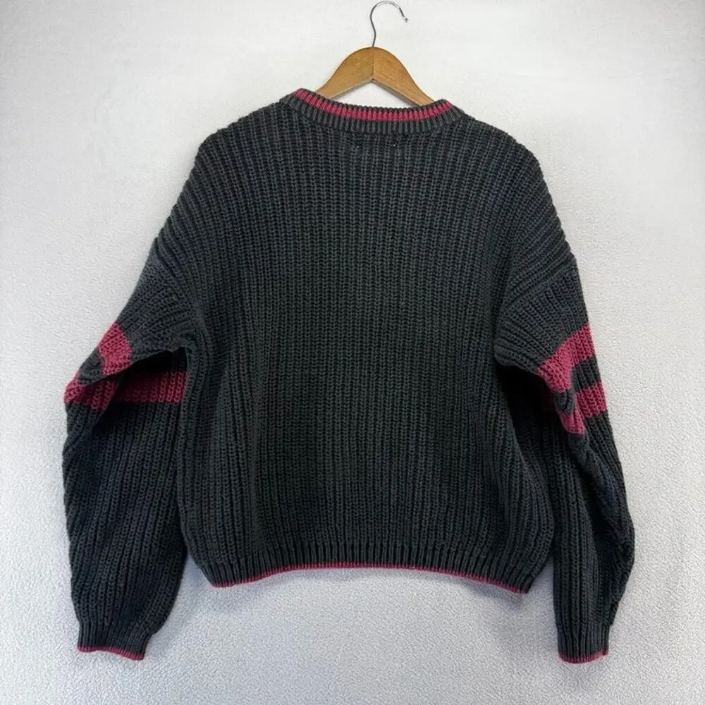Vintage Weekends Sweater Men's XL Black red Boxy Thick Heavy Tight Knit 90s